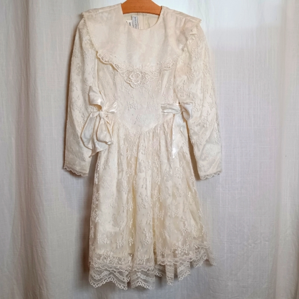 Jessica McClintock Girls Vintage Lace Dress Size 7 Ecru